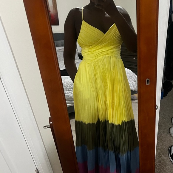 Jonathan Simkhai MilenaMaxi GownSize 6 Daffodil Dip Dye Multi-Color Plissé NWT - Picture 3 of 5